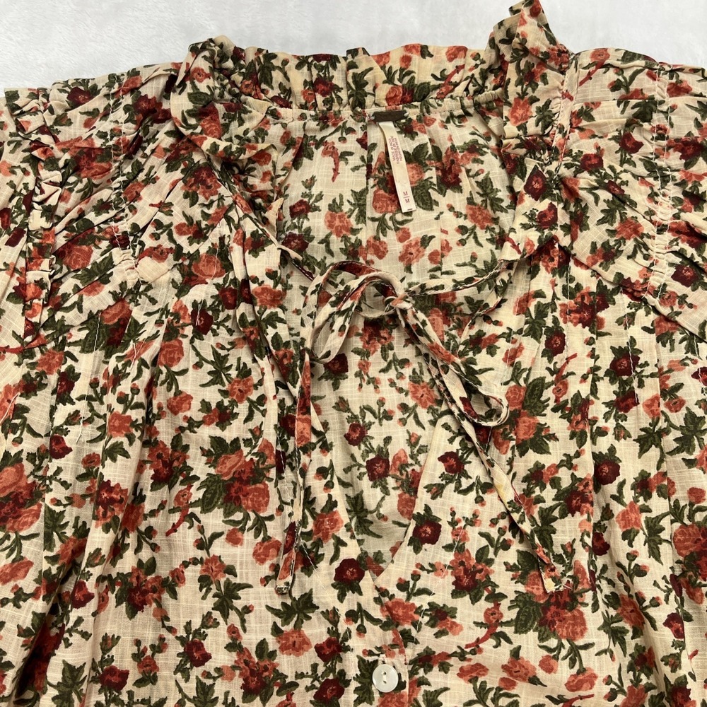 Free People Puff Sleeve Button Front Blouse Womens Medium Floral Cottagecore - Picture 6 of 14